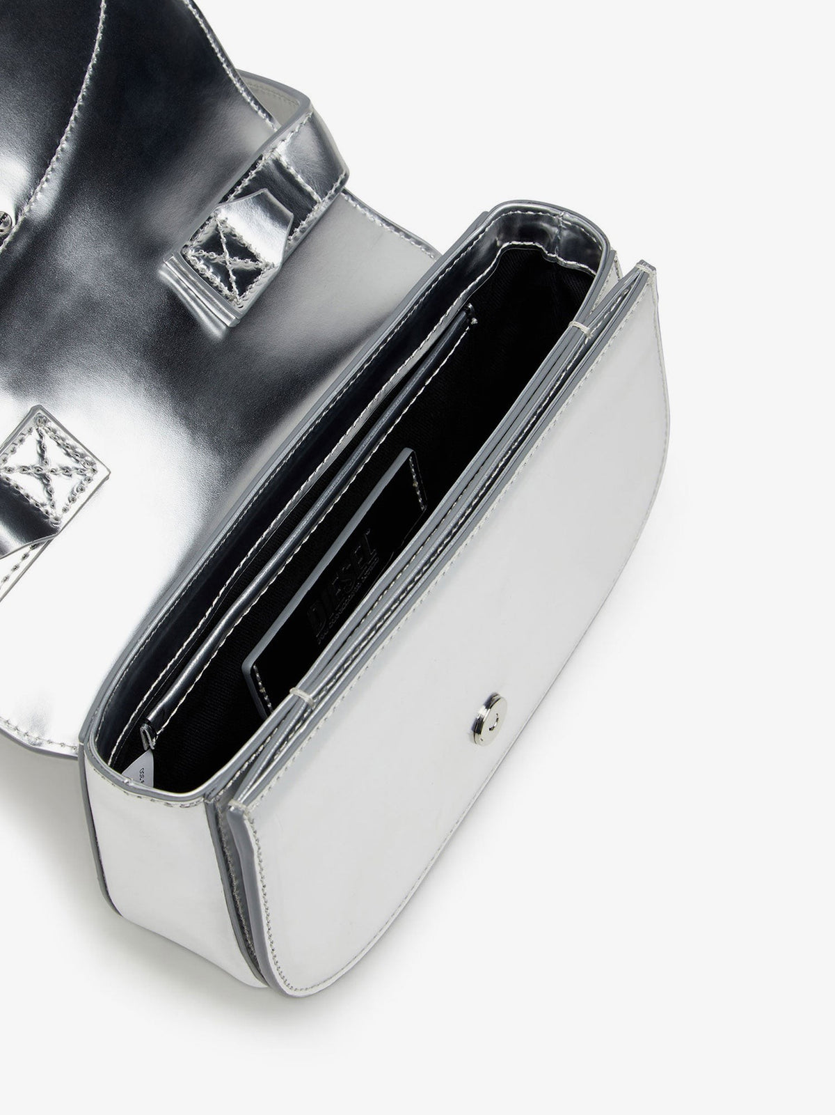 Diesel 1DR Schoudertas van gelamineerd leer – Zilver