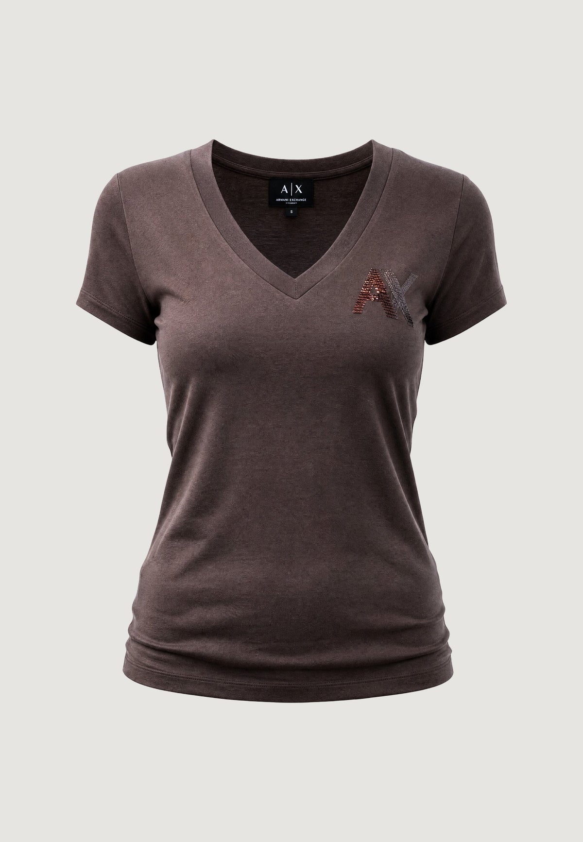 Armani Exchange V-hals T-shirt met Pailletten – Bruin