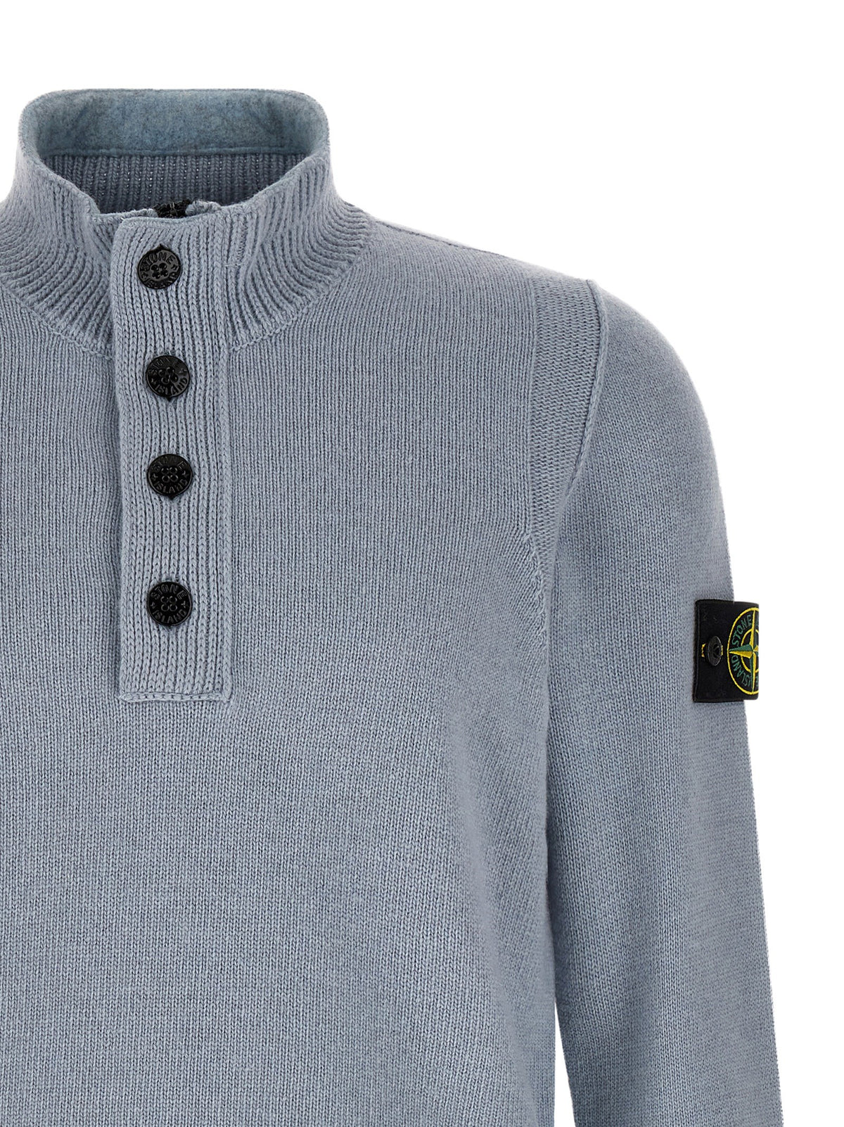 Stone Island Wollen Trui met halve rits – Lichtblauw