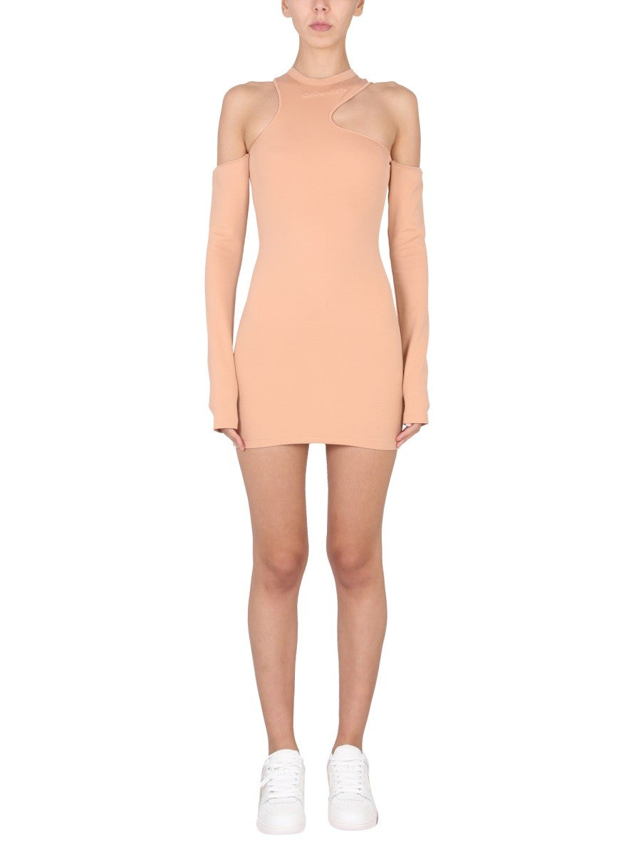 Off-White Asymmetrische Minijurk – Bruin