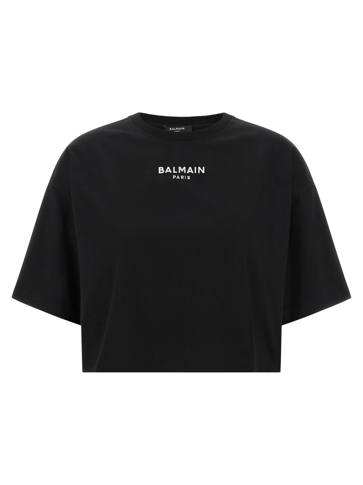 Balmain Cropped T-shirt met logo – Zwart
