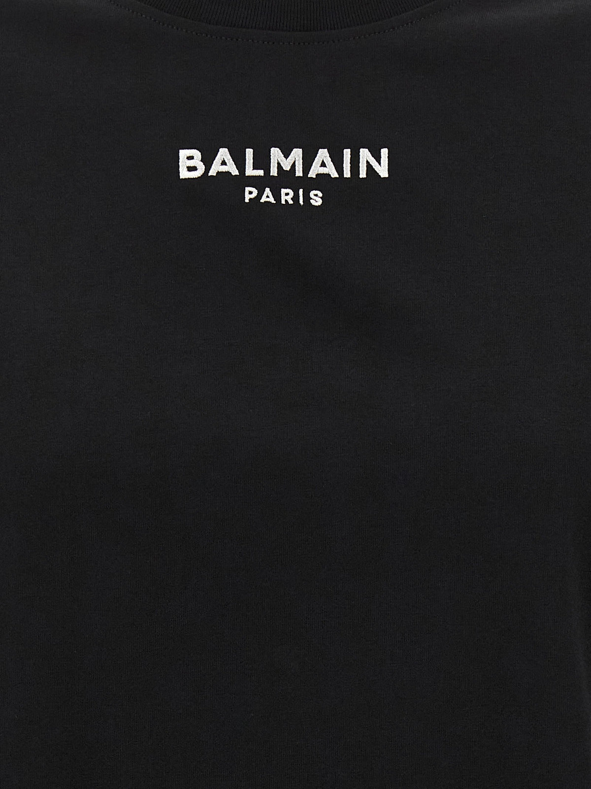 Balmain Cropped T-shirt met logo – Zwart