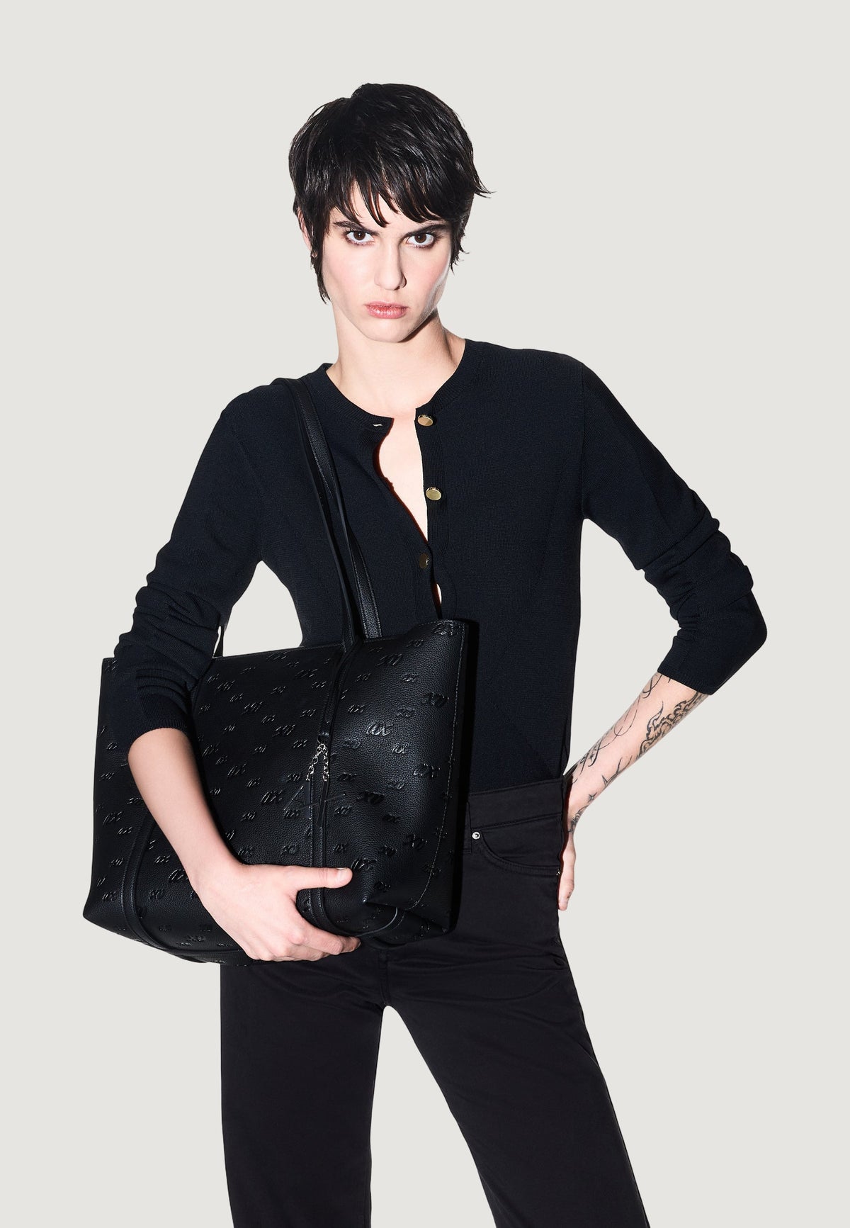 Armani Exchange Grote Polyurethaan Schoudertas – Zwart