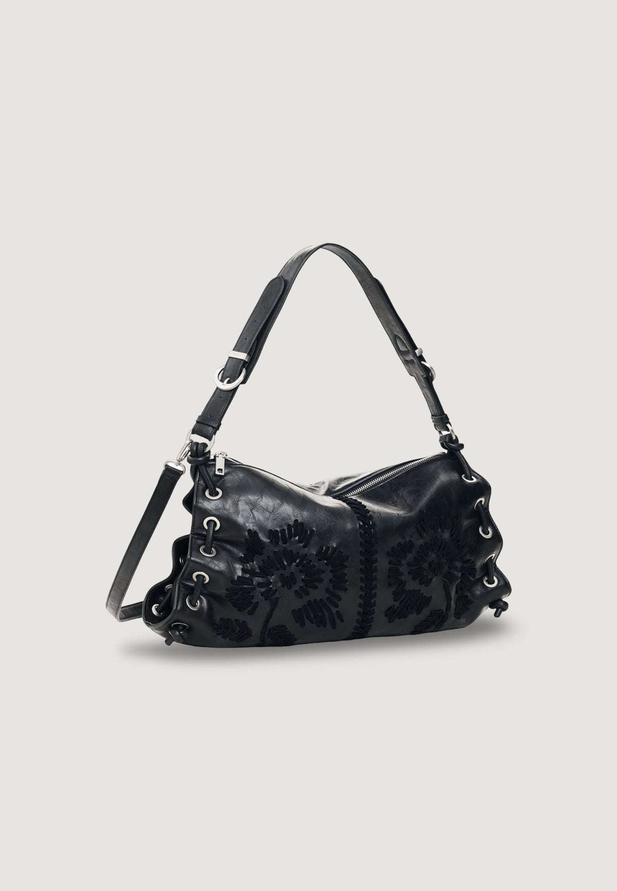 Desigual Alisio Xela Schoudertas met bloemborduursel – Zwart