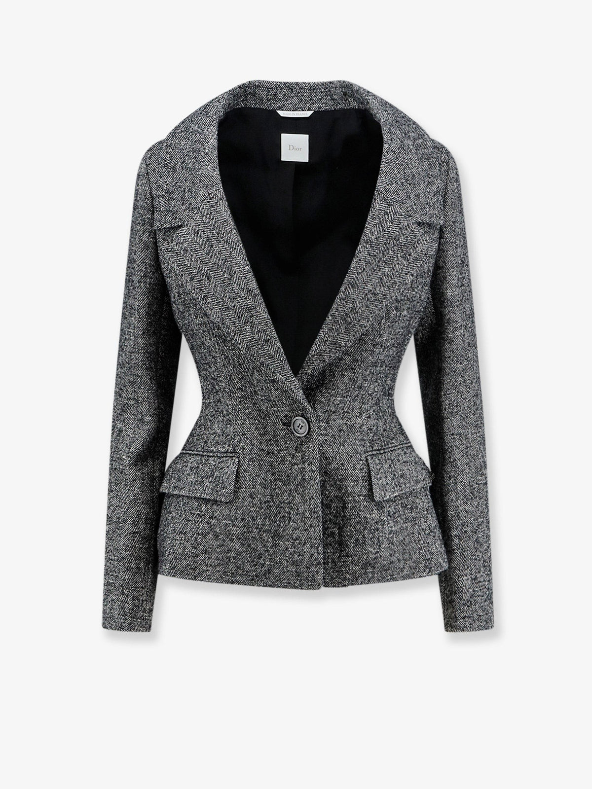 Christian Dior Bouclé Chevron Blazer – Zwart / Grijs