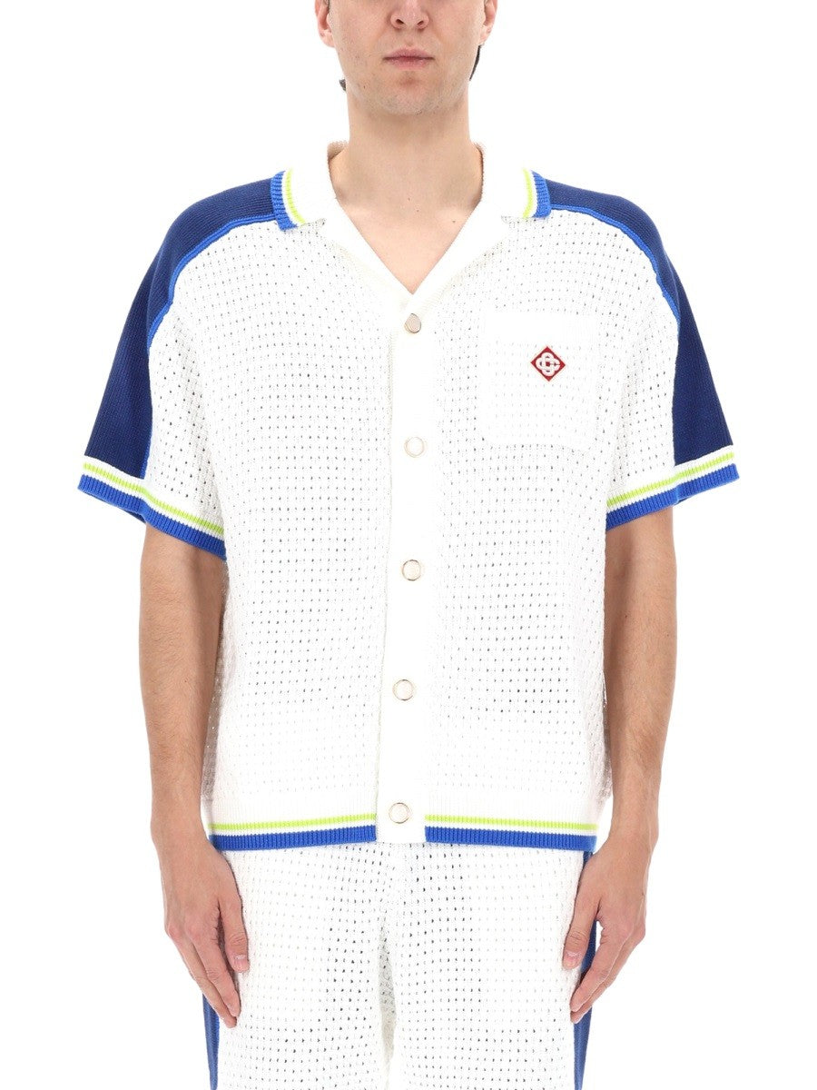 Casablanca Gehaakt Overhemd – Wit / Marineblauw