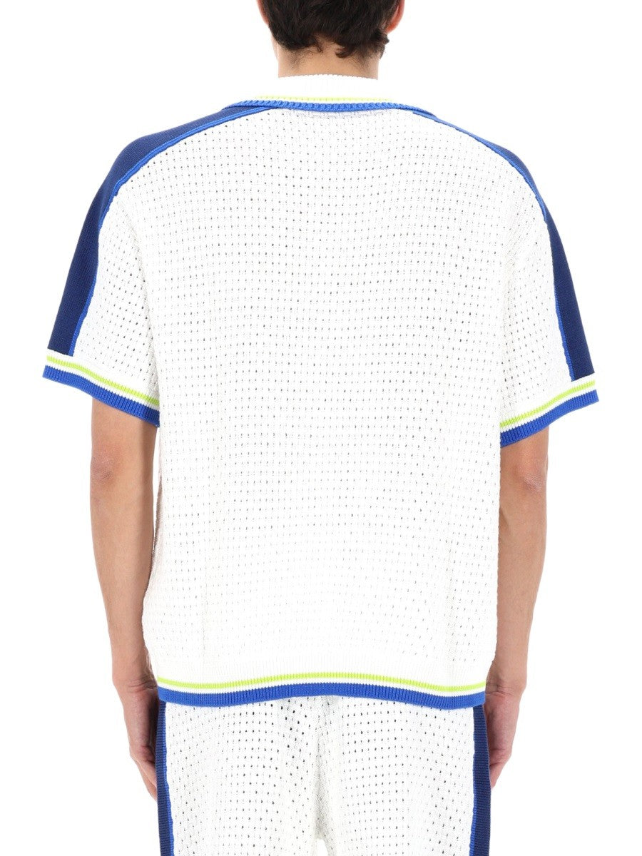 Casablanca Gehaakt Overhemd – Wit / Marineblauw