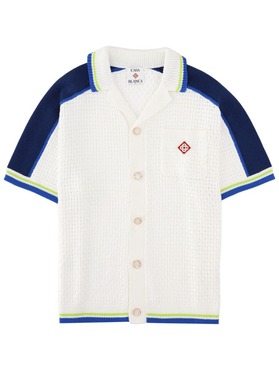 Casablanca Gehaakt Overhemd – Wit / Marineblauw