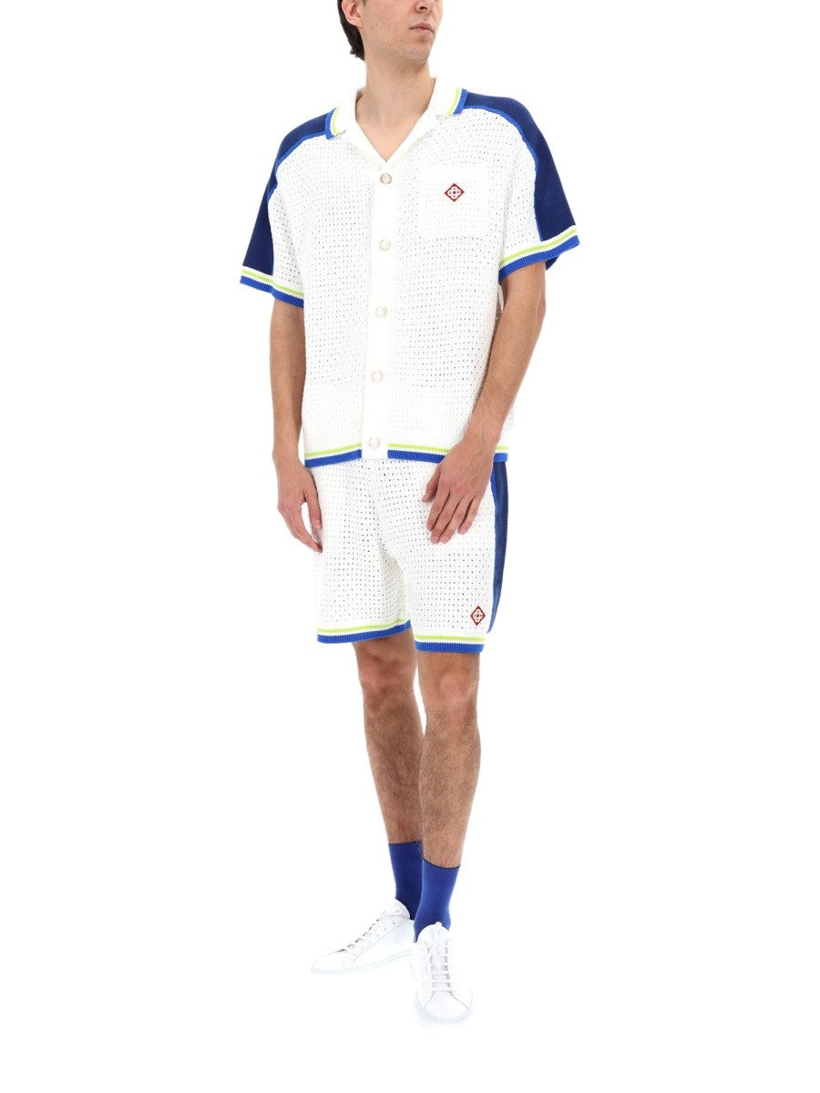 Casablanca Gehaakt Overhemd – Wit / Marineblauw