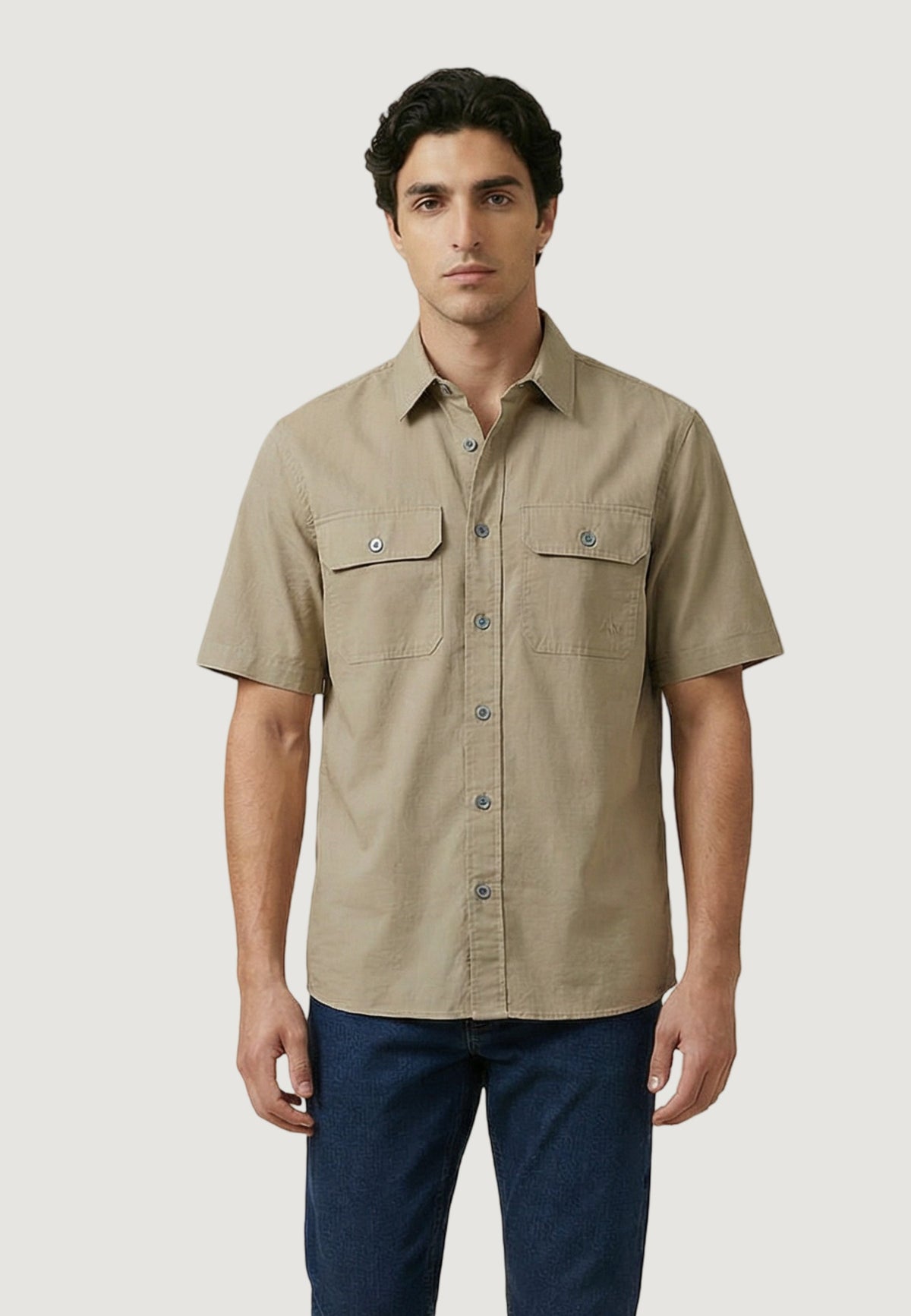 Armani Exchange Katoenen Overhemd met Korte Mouwen – Beige