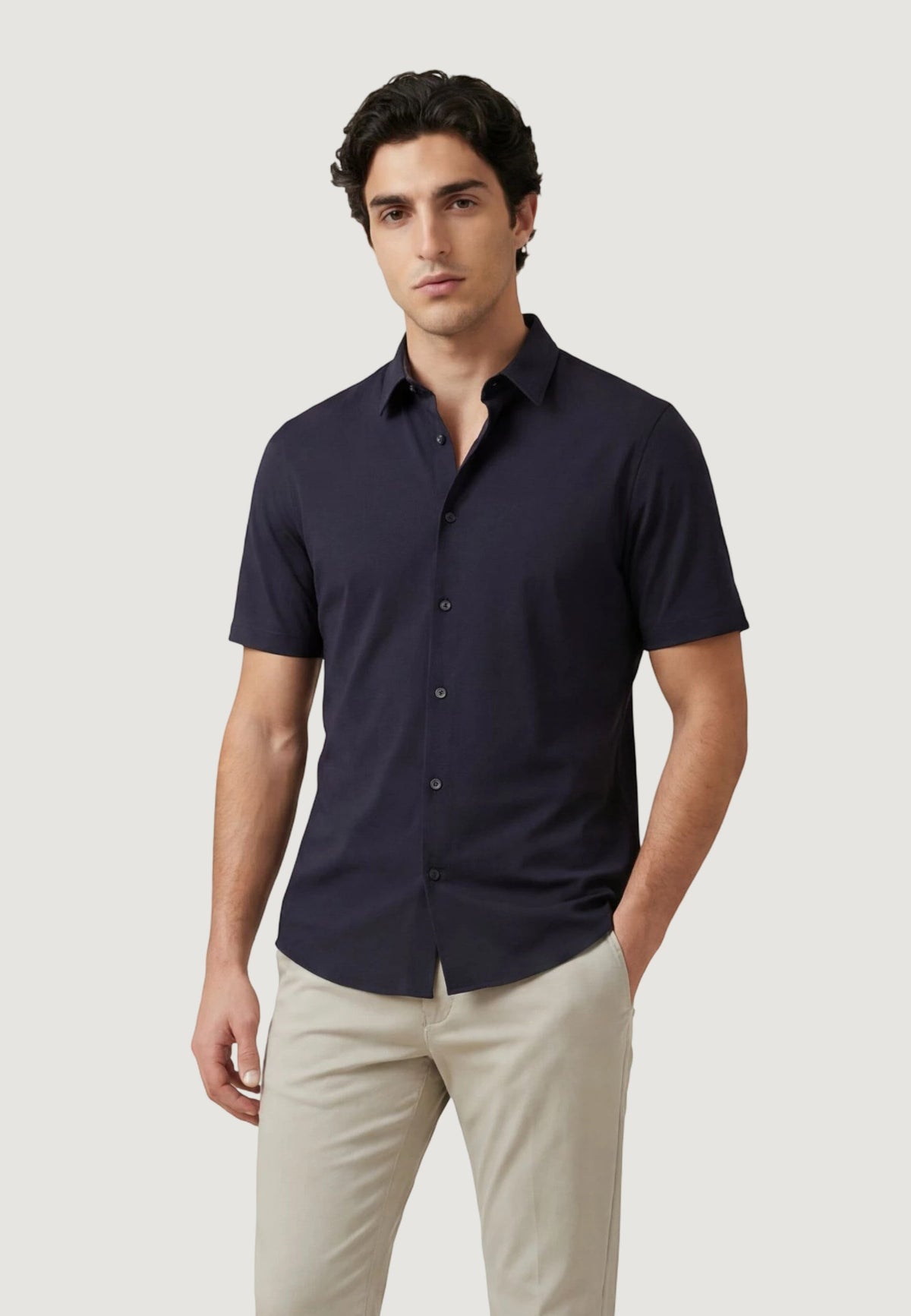Armani Exchange Polyamide Overhemd met Korte Mouwen – Blauw