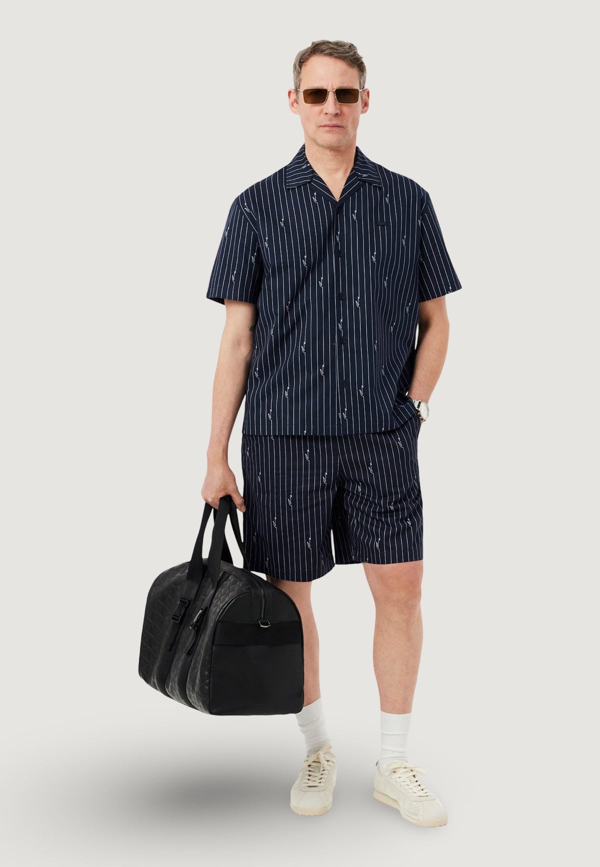 Lacoste Gestreept overhemd met korte mouwen – Zwart