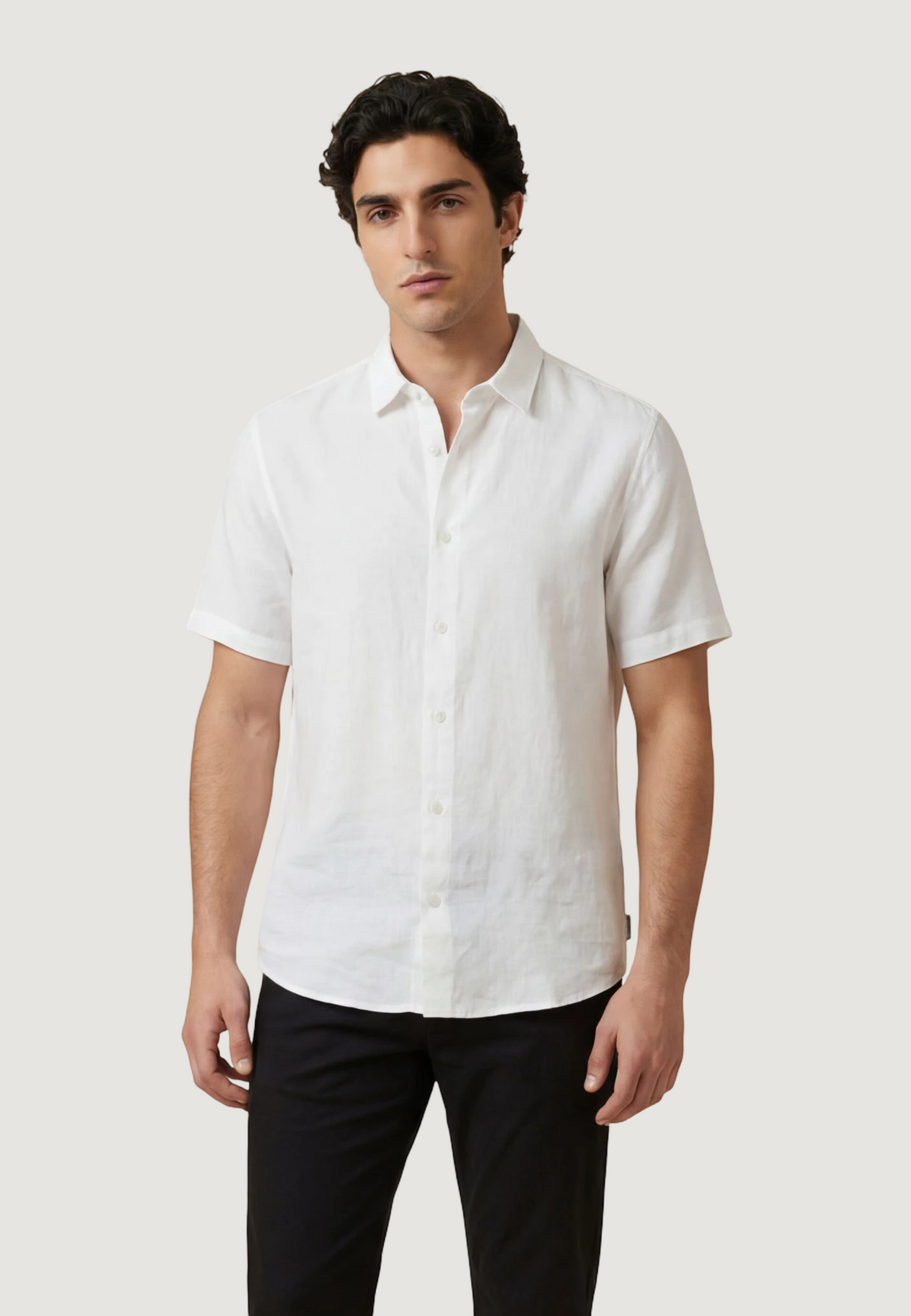 Armani Exchange Linnen Overhemd met Korte Mouwen – Wit