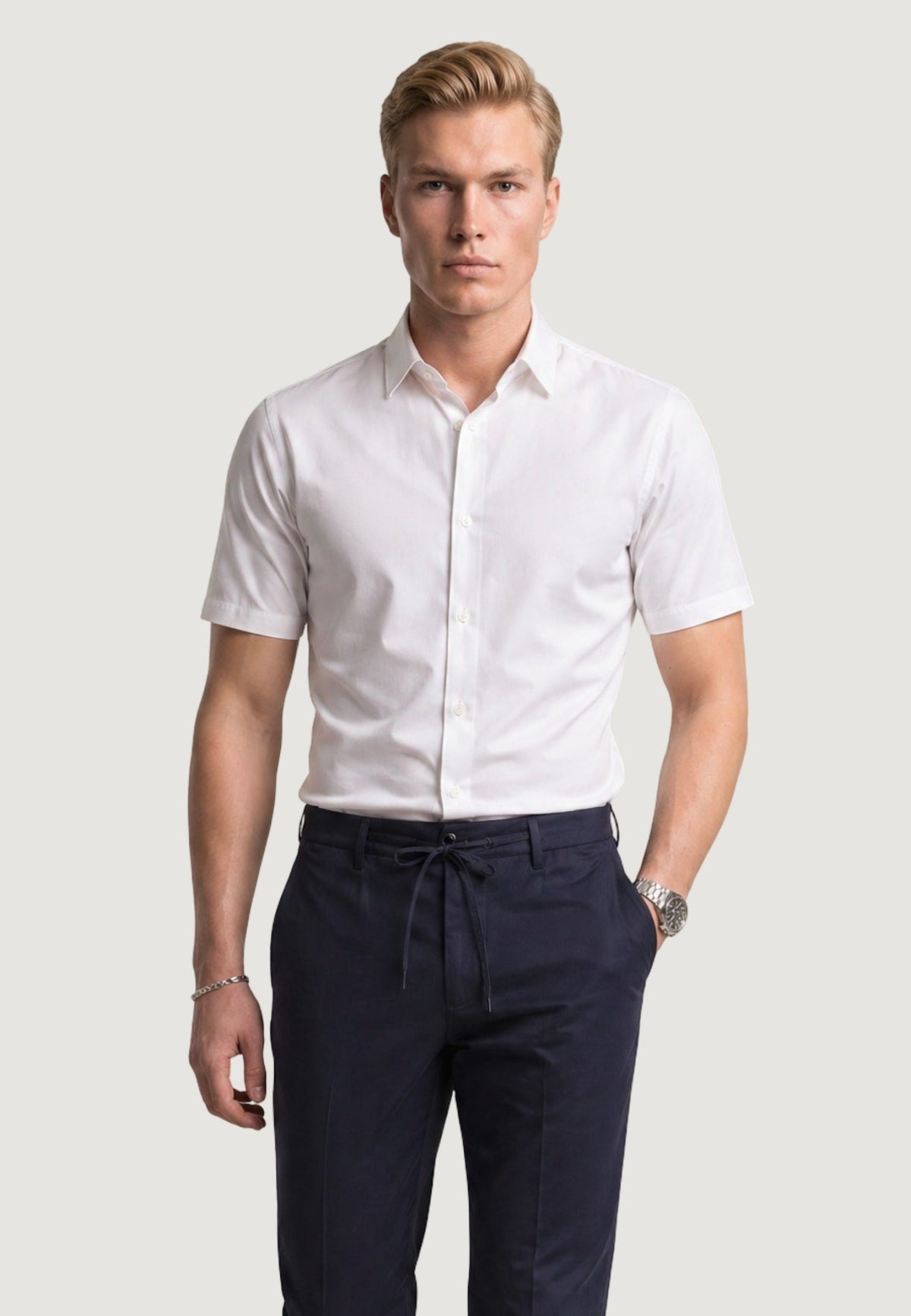 Armani Exchange Polyamide Overhemd met Korte Mouwen – Wit