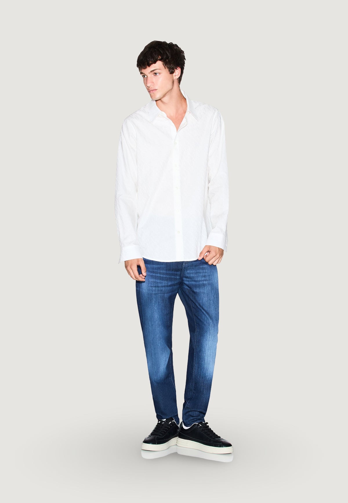 Armani Exchange Katoenen Overhemd met Geometrisch Patroon – Wit