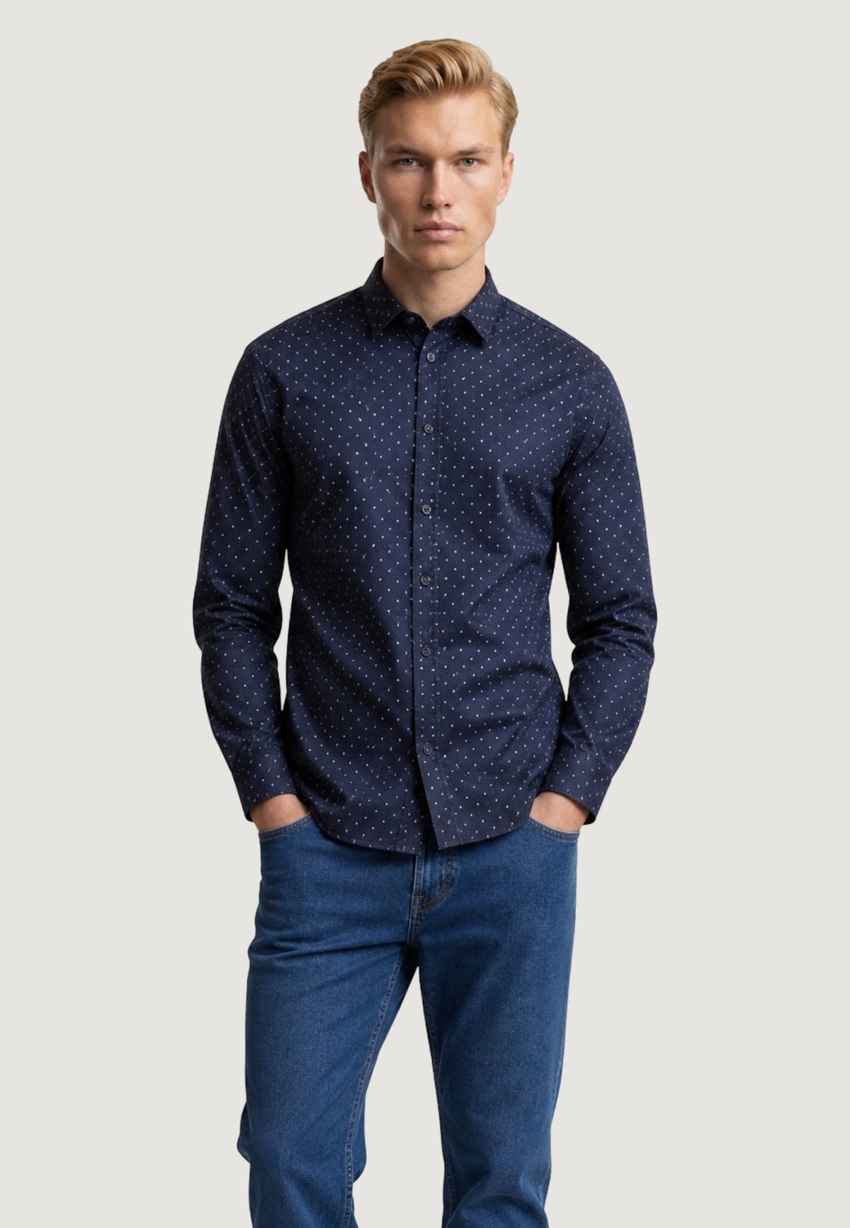 Armani Exchange Overhemd met Geometrisch Patroon – Blauw
