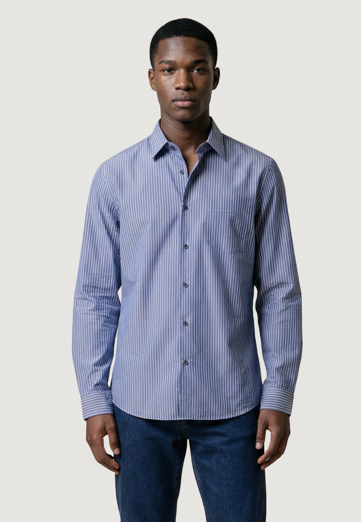 Armani Exchange Gestreept Overhemd met Lange Mouwen – Lichtblauw