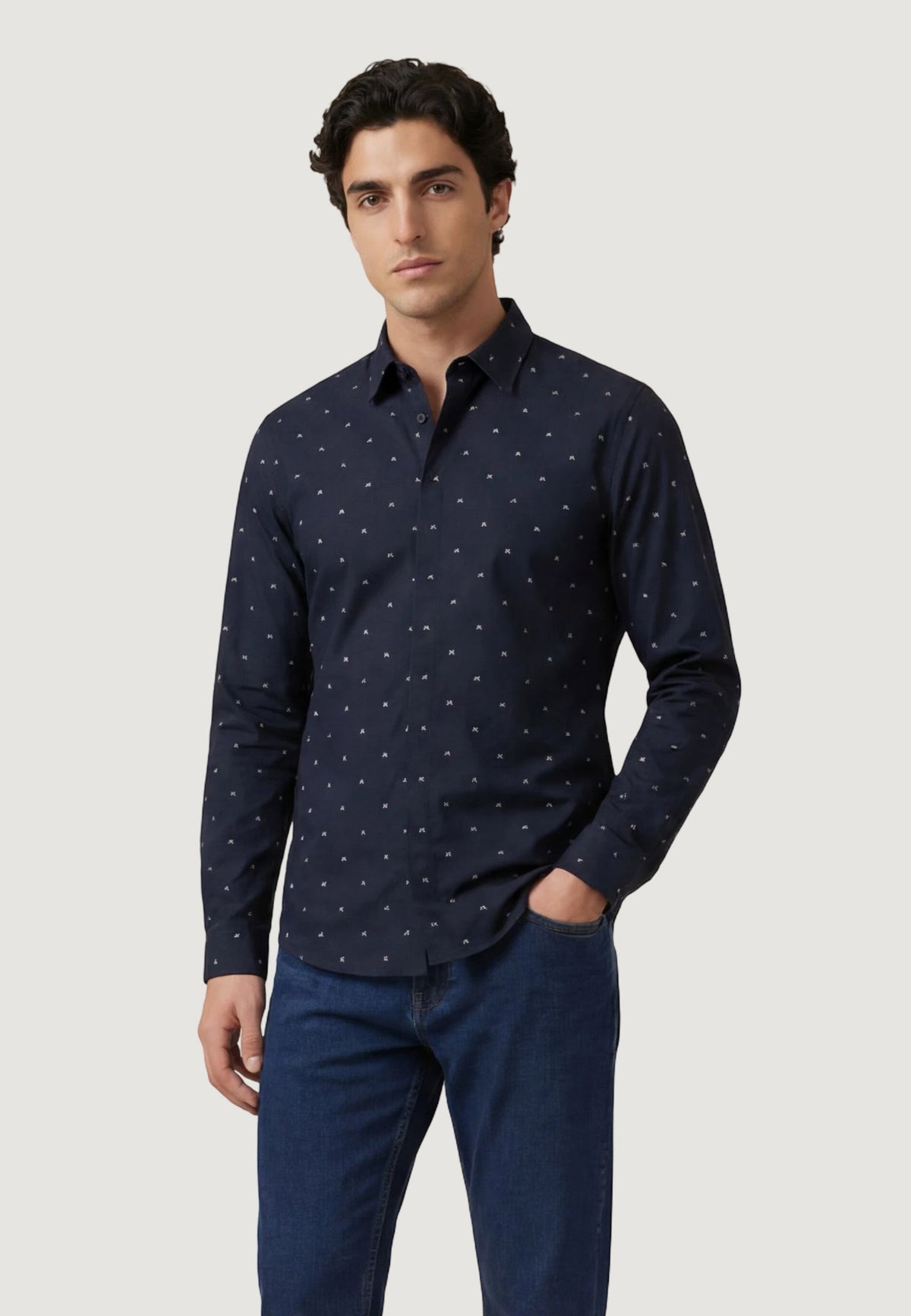 Armani Exchange Overhemd met Geometrisch Patroon – Blauw