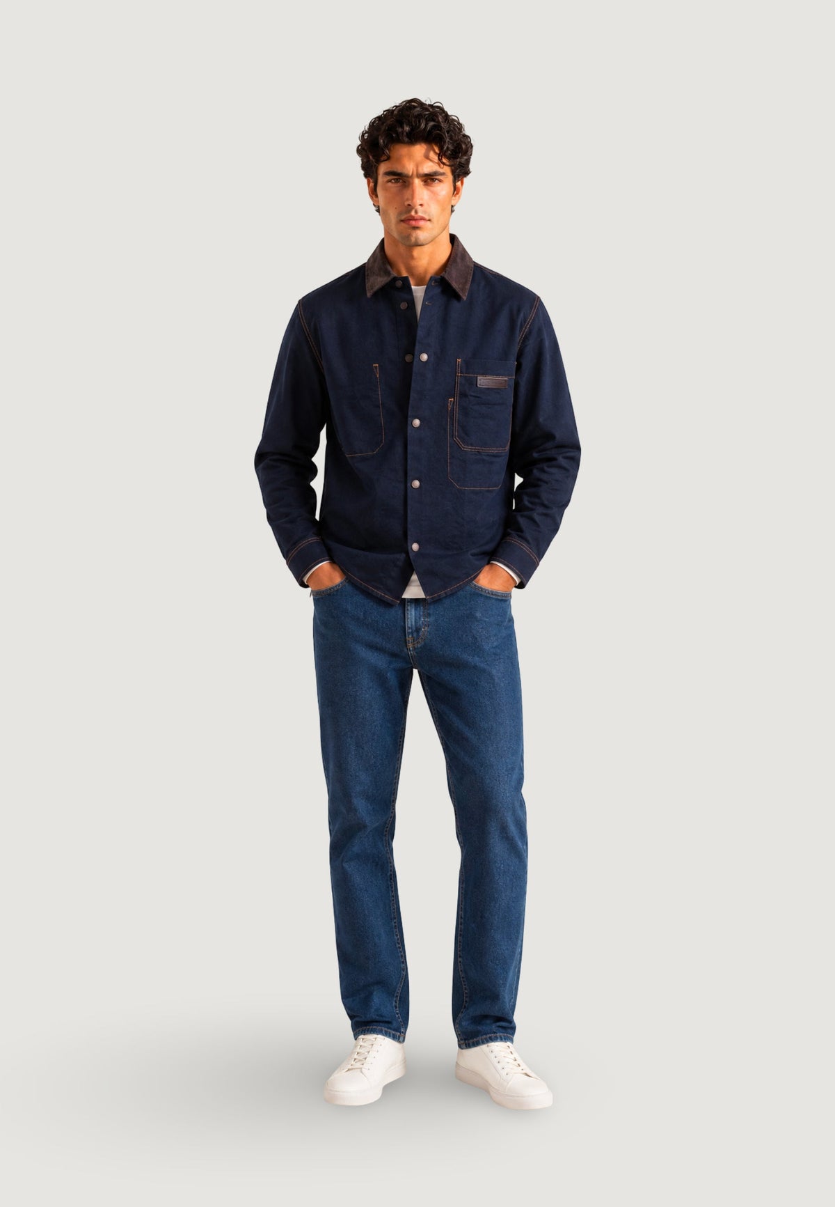 Armani Exchange Katoenen Overhemd met Voorzakken – Marineblauw