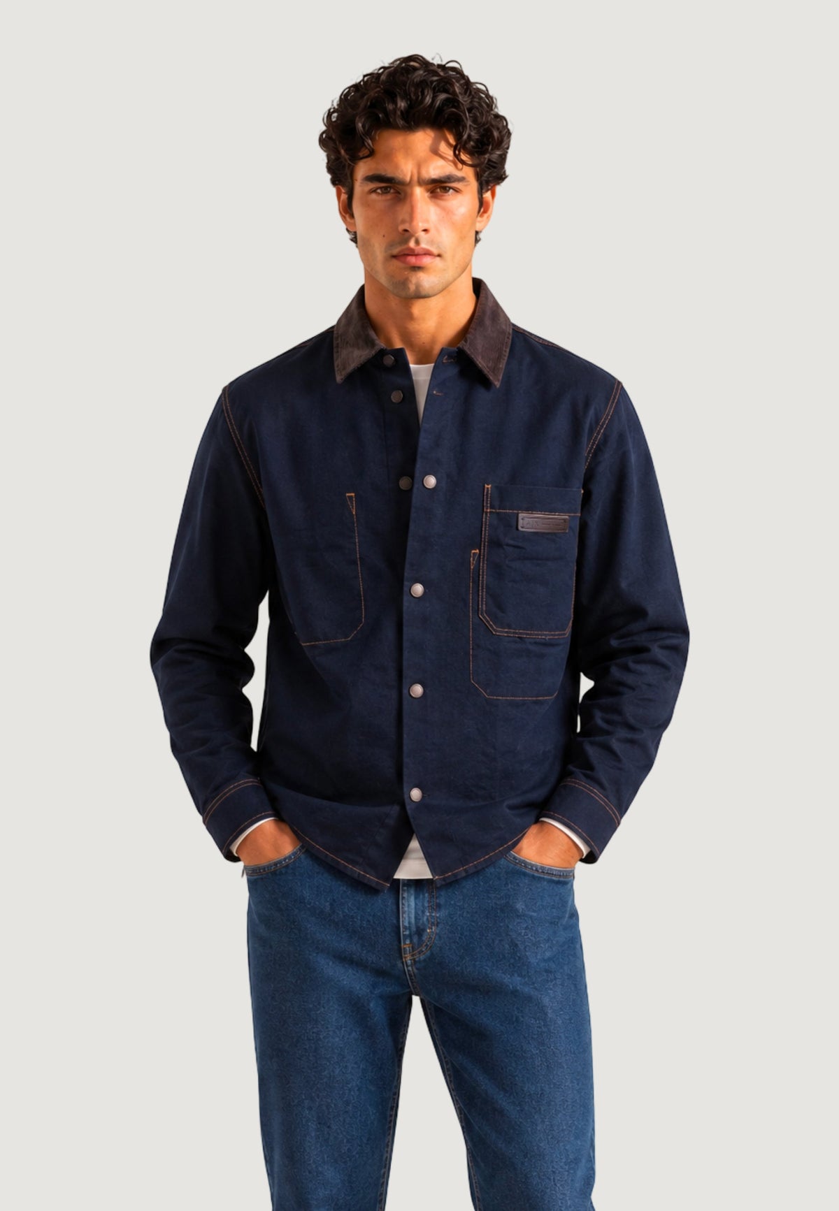 Armani Exchange Katoenen Overhemd met Voorzakken – Marineblauw