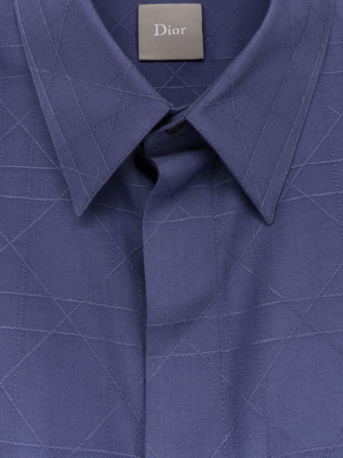 Christian Dior Zijden Cannage Overhemd – Donkerblauw
