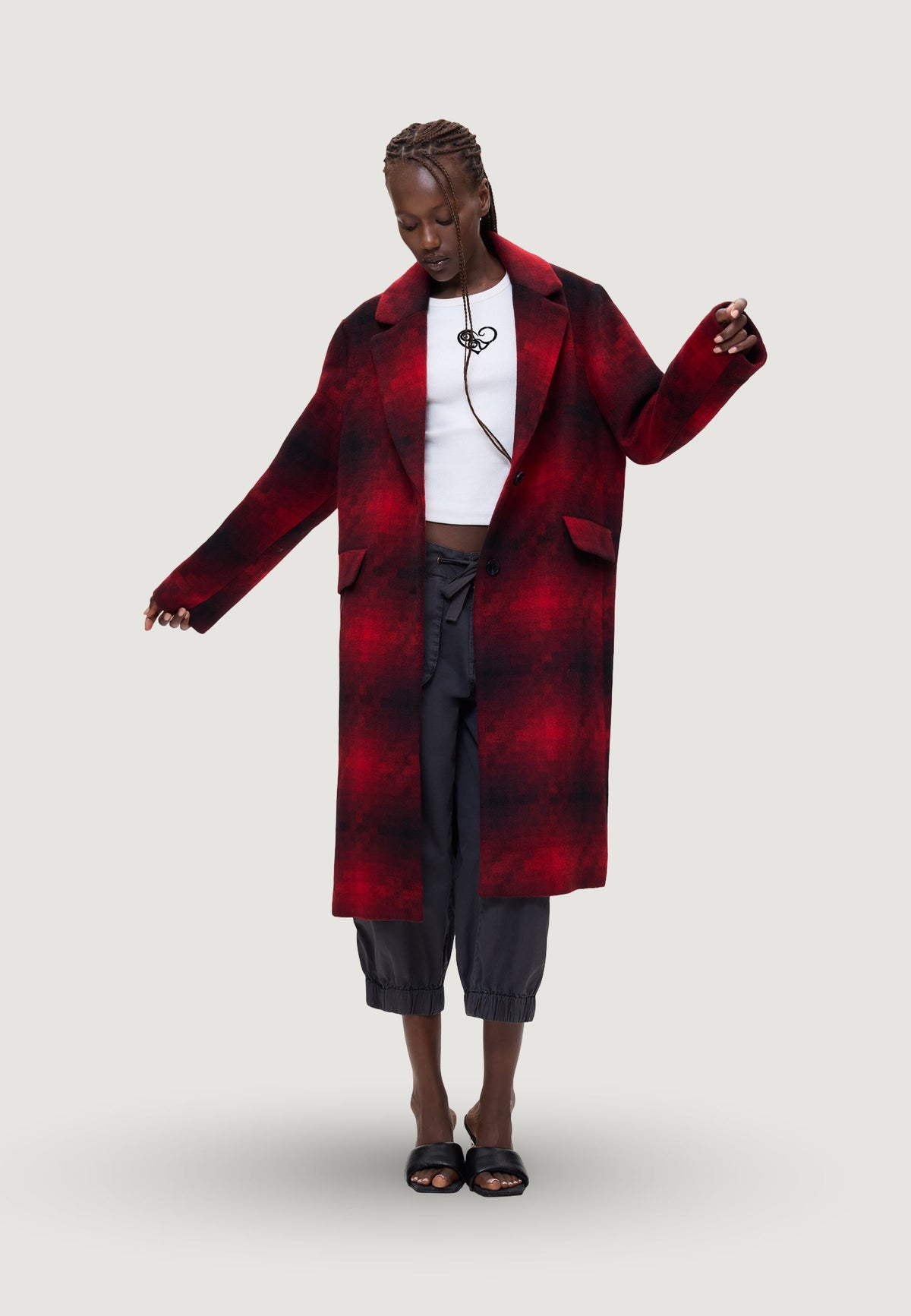 Desigual Mumbai Jas met ruitpatroon en knoop- en ritssluiting – Rood / Zwart