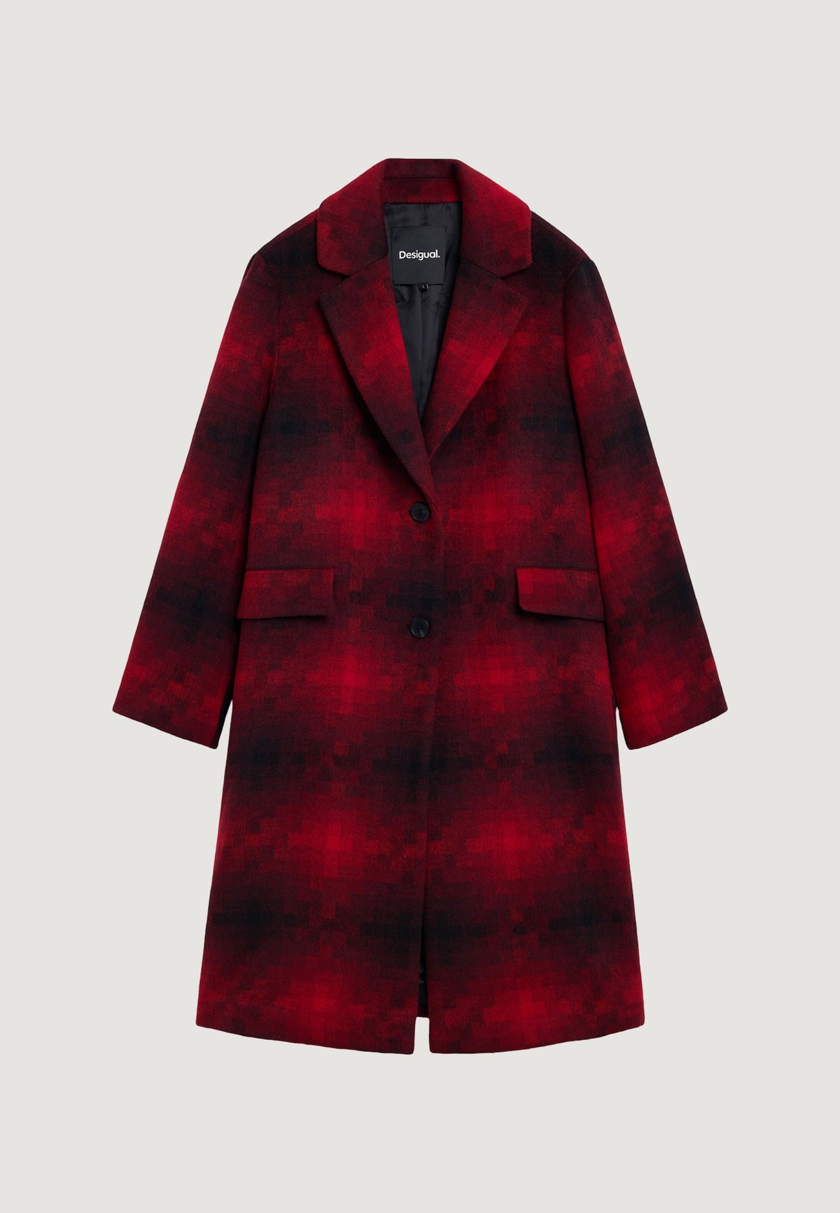 Desigual Mumbai Jas met ruitpatroon en knoop- en ritssluiting – Rood / Zwart