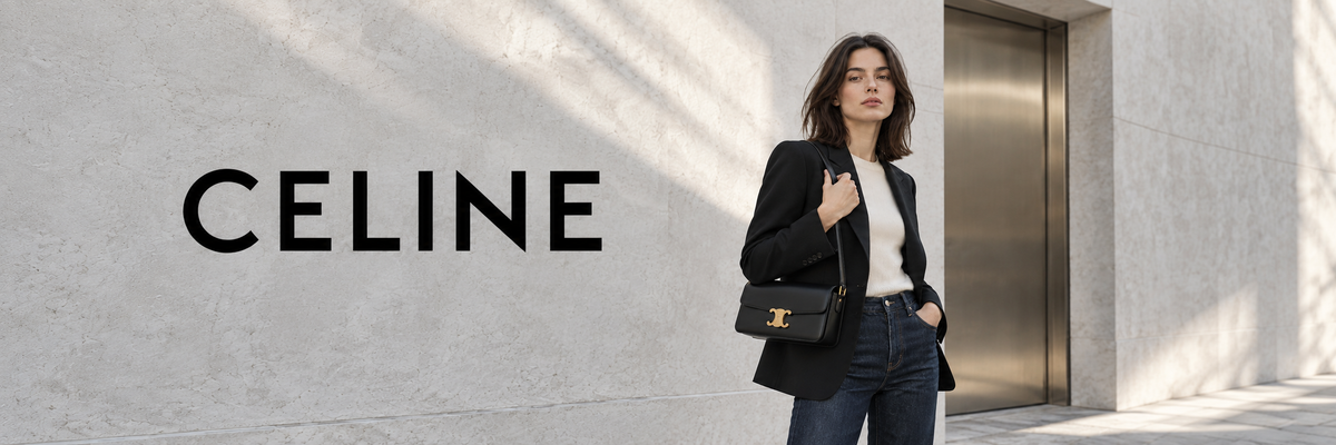 Celine mode – vrouw in zwarte blazer met Celine tas