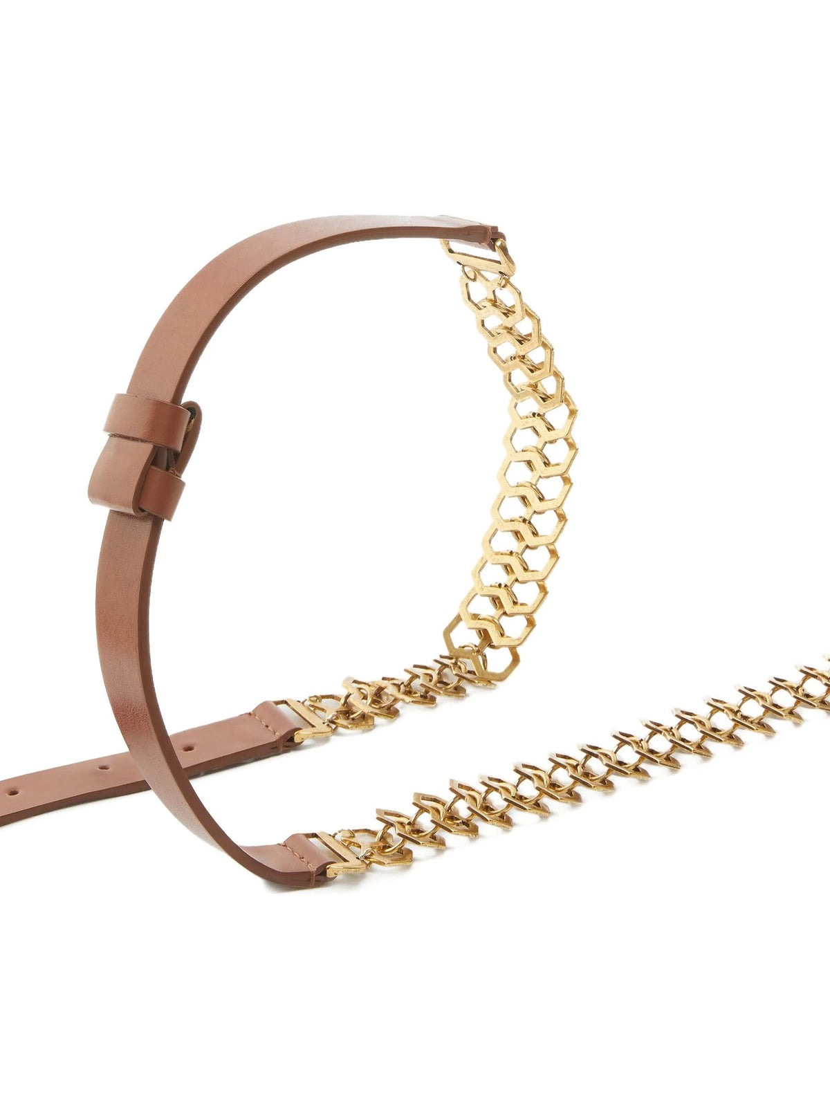 Pinko Leren riem met kettingdetail – Bruin