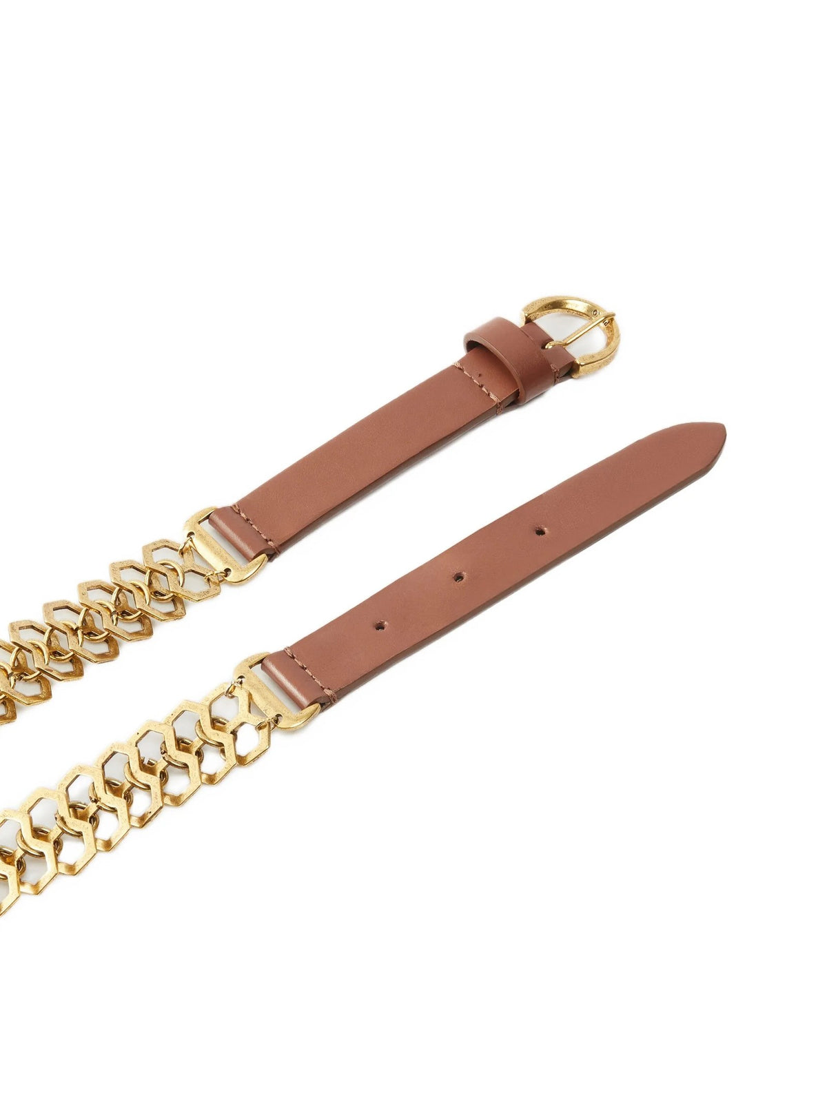 Pinko Leren riem met kettingdetail – Bruin