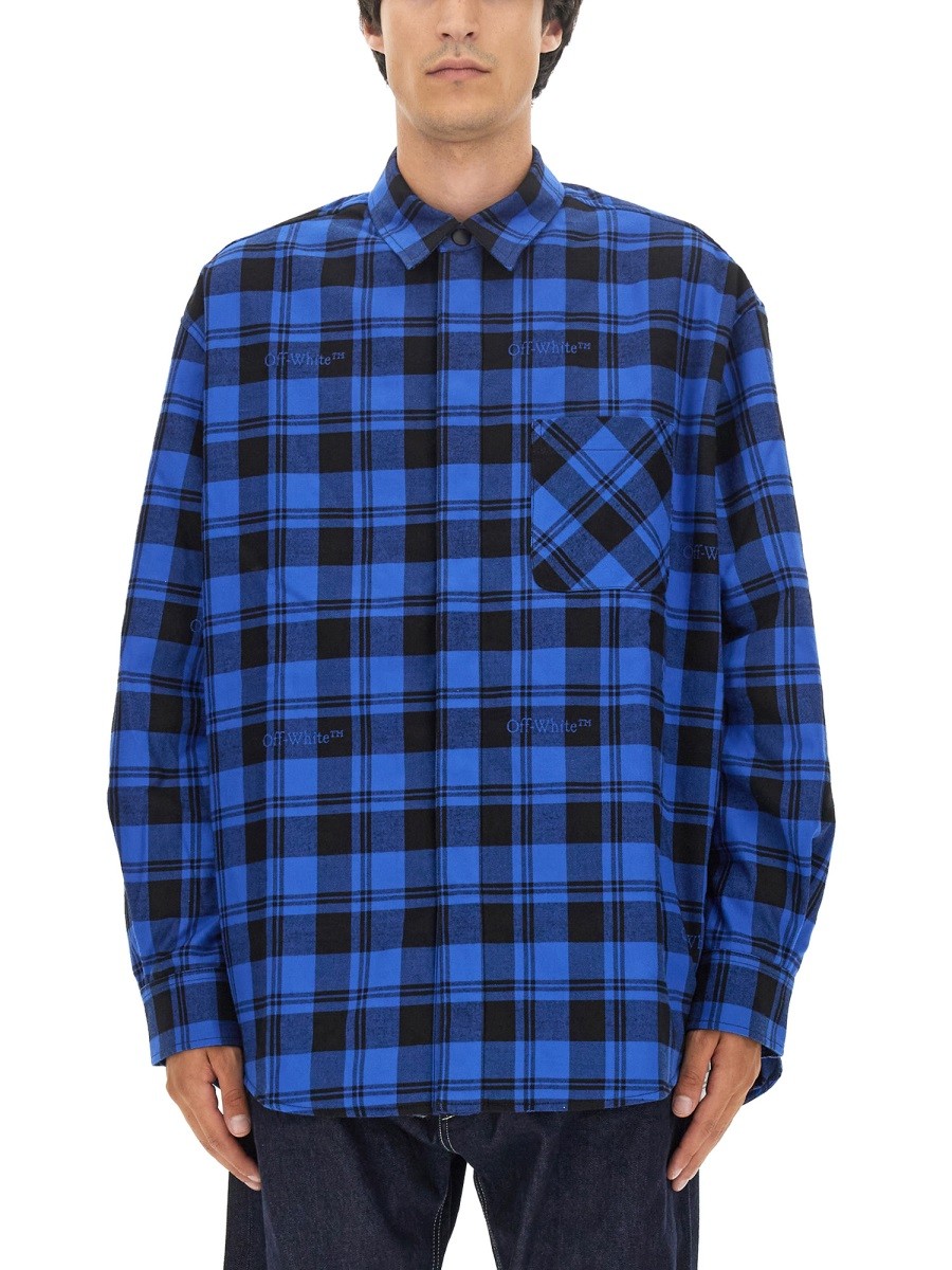 Off-White Oversized Overhemd met Ruitprint – Blauw / Zwart
