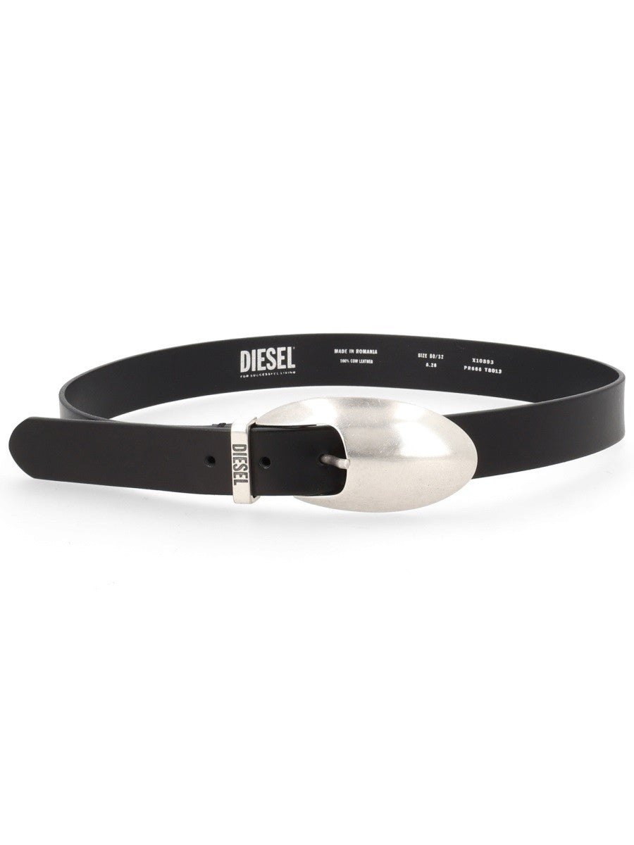 Diesel Leren riem met metalen gesp – Zwart