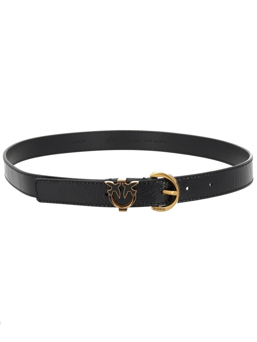 Pinko Leren riem met logo – Zwart