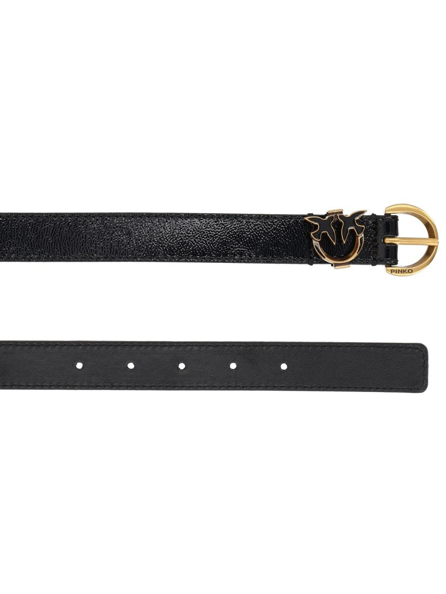 Pinko Leren riem met logo – Zwart