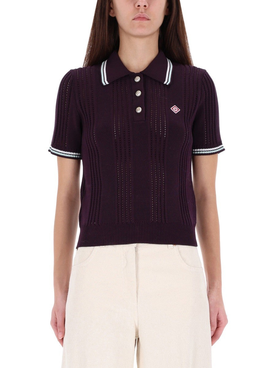 Casablanca Gebreide Katoenen Polo – Paars