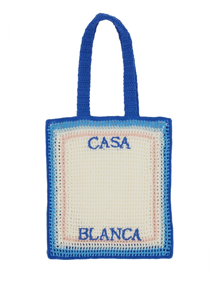 Casablanca Gehaakte Shopper – Ecru / Blauw