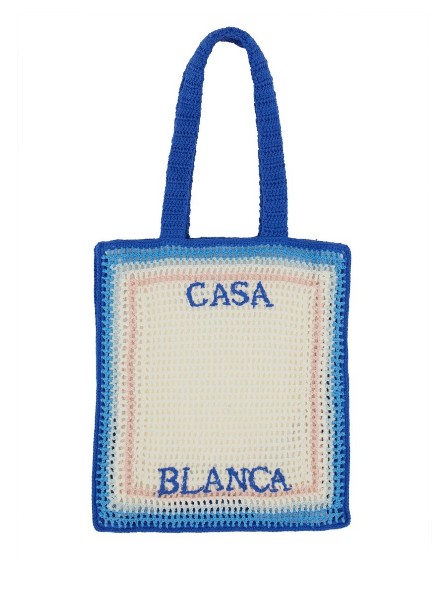 Casablanca Gehaakte Shopper – Ecru / Blauw