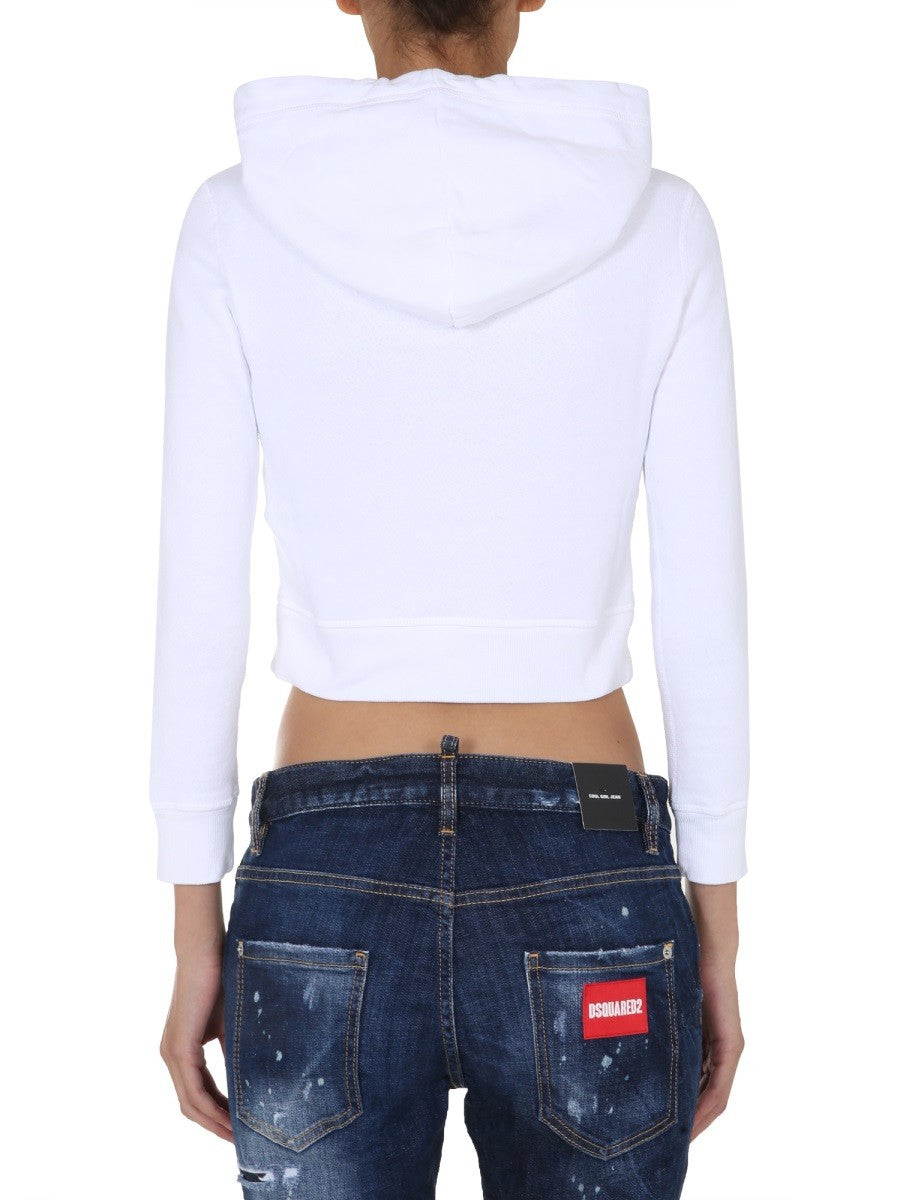 Dsquared2 Cropped Hoodie met print – Wit