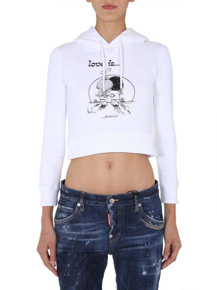 Dsquared2 Cropped Hoodie met print – Wit