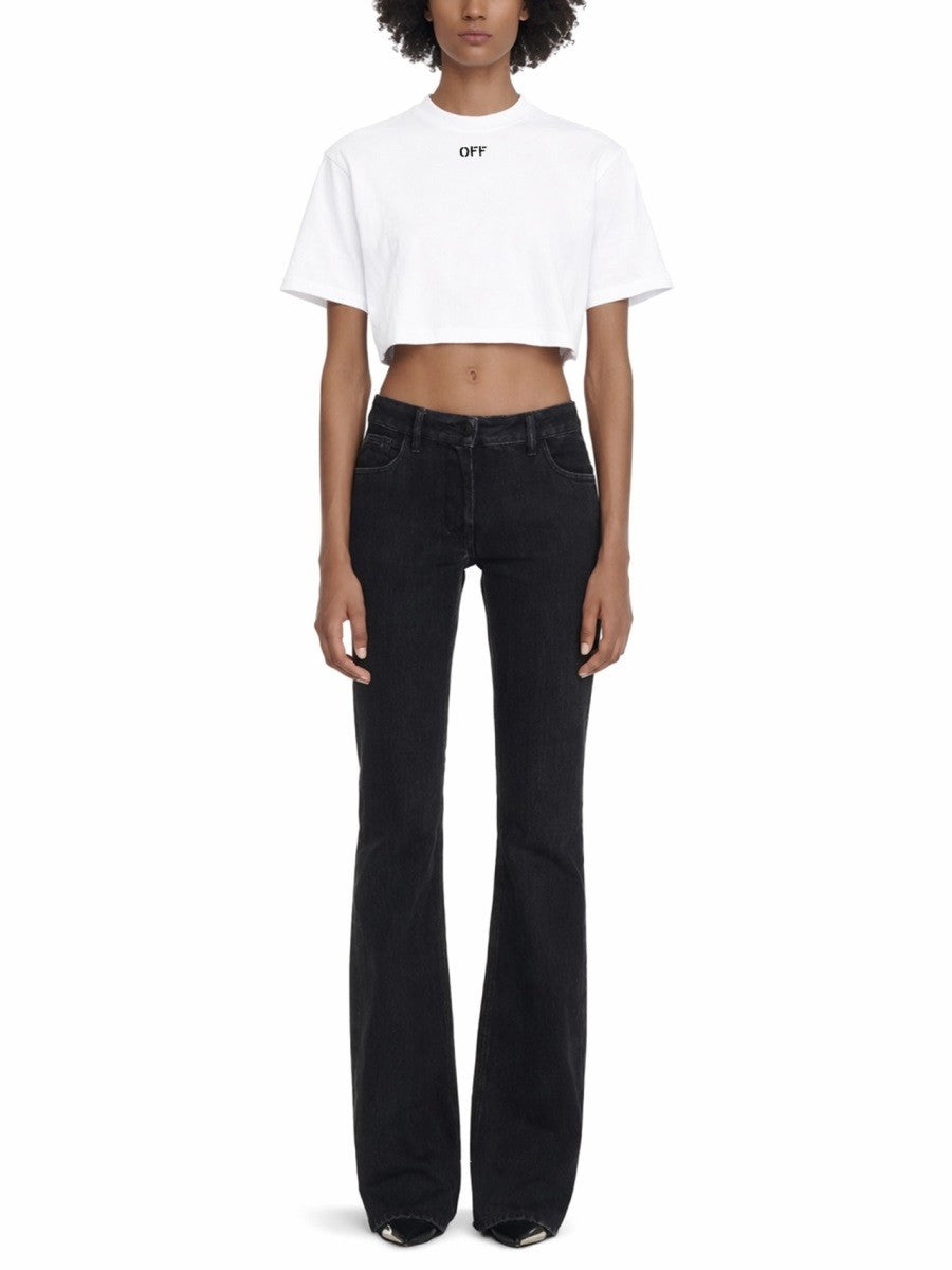 Off-White Cropped T-shirt met Logo – Wit