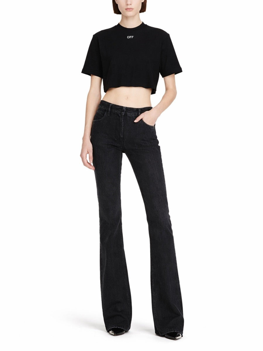 Off-White Cropped T-shirt met Logo – Zwart
