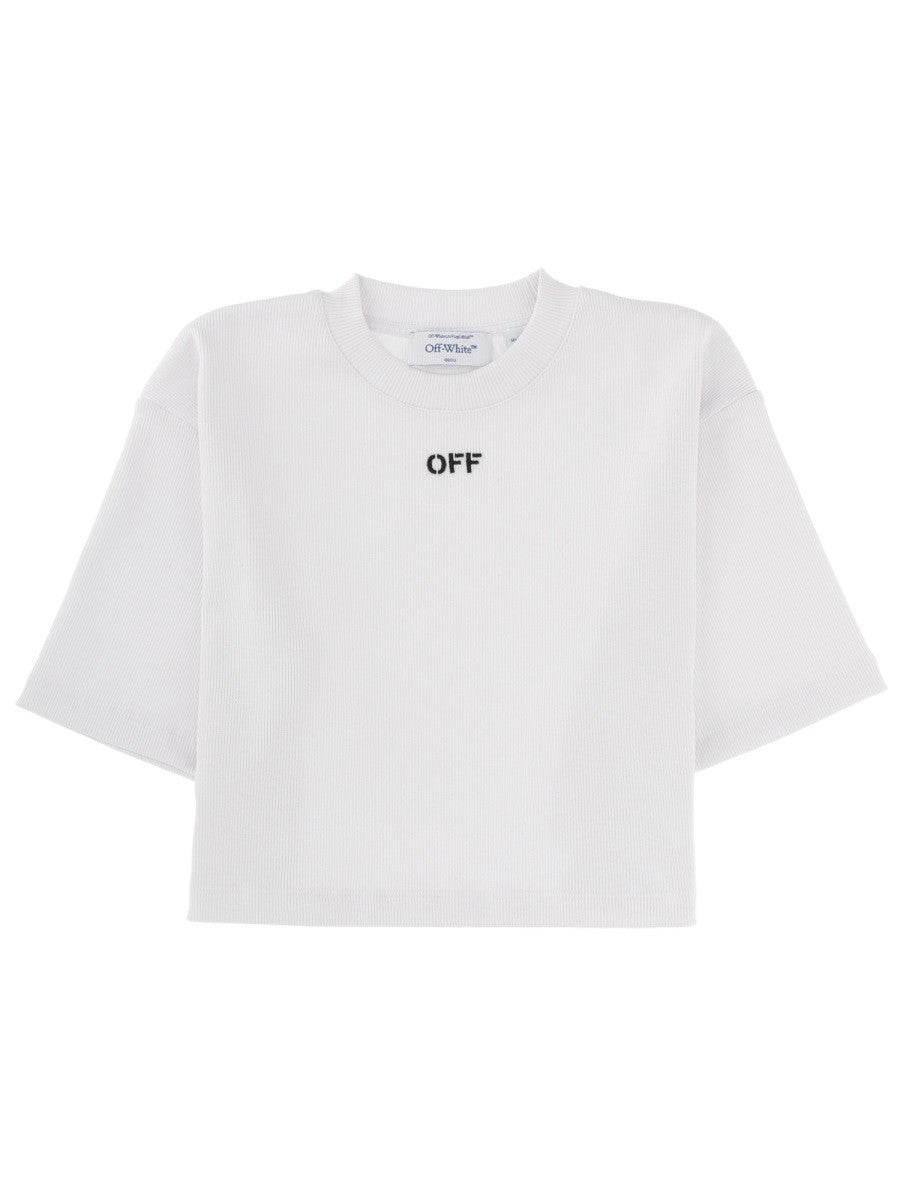 Off-White Cropped T-shirt met Logo – Wit