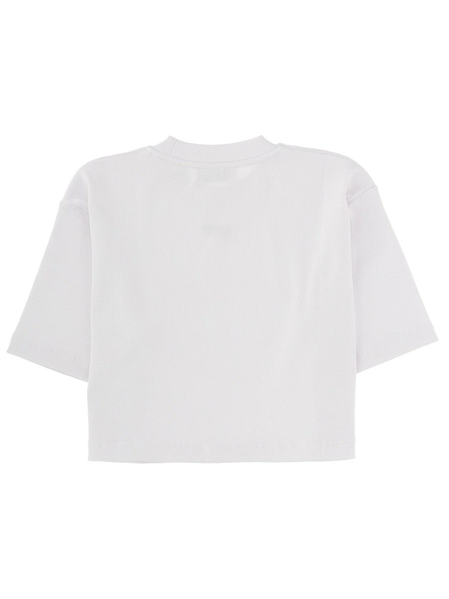 Off-White Cropped T-shirt met Logo – Wit