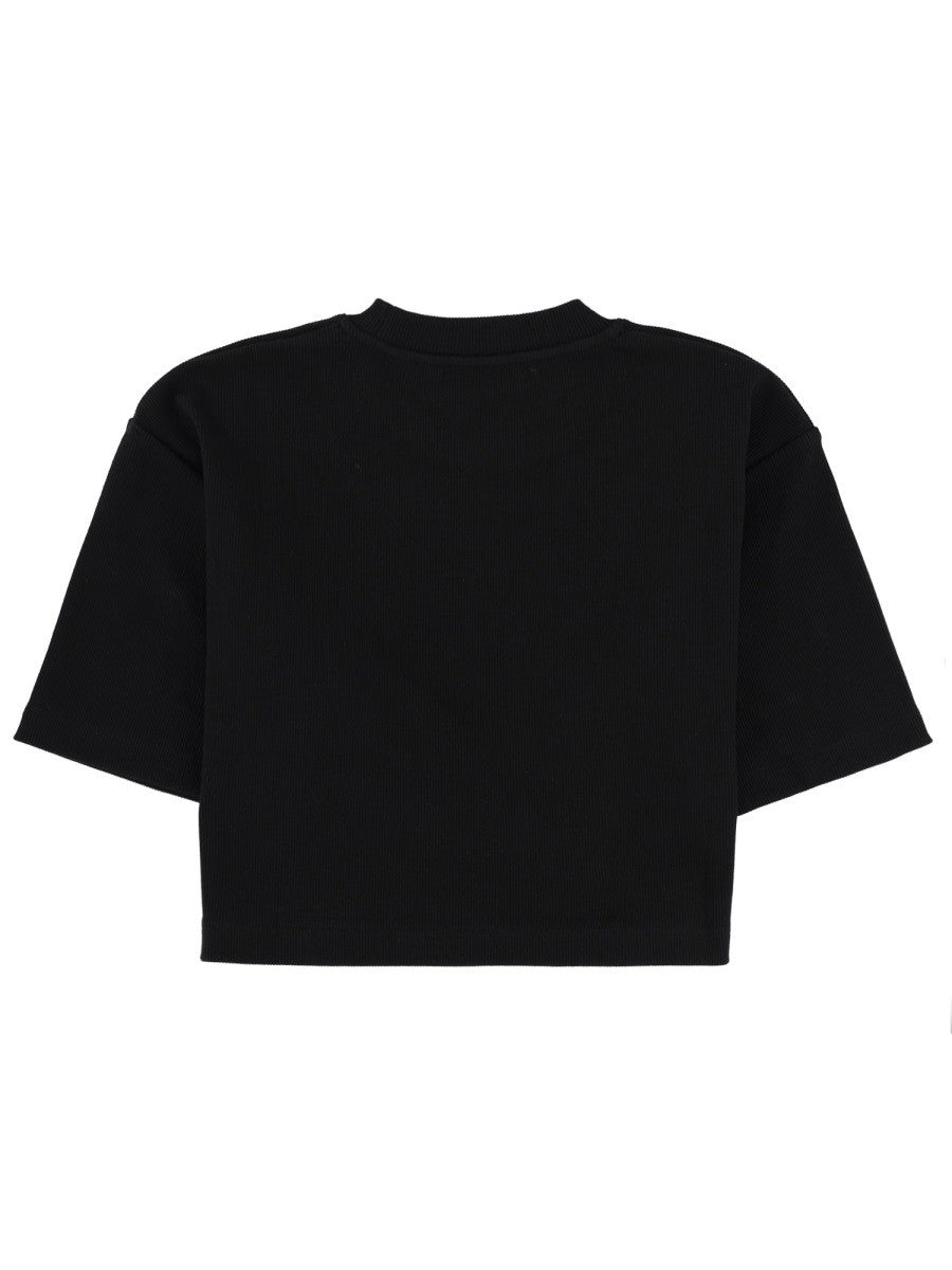 Off-White Cropped T-shirt met Logo – Zwart