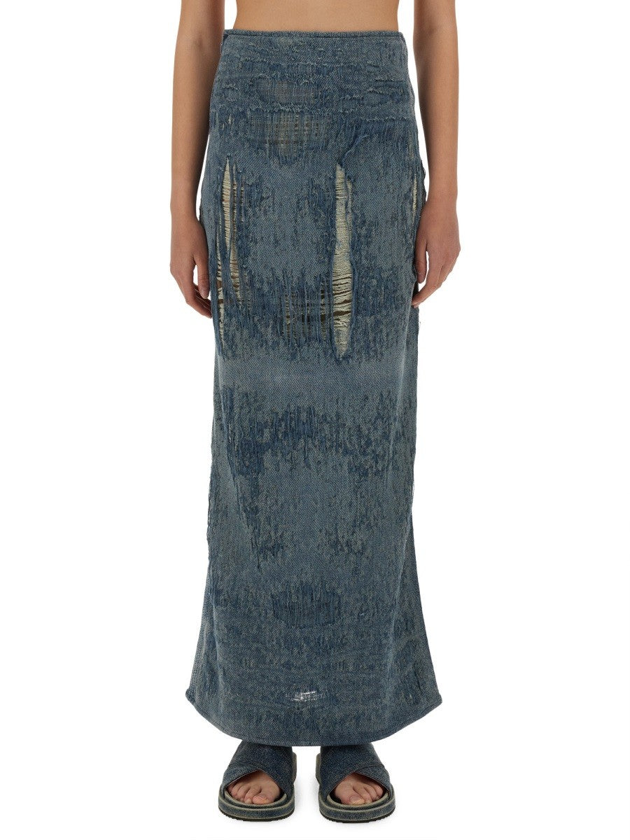 Diesel Lange denim rok – Middenblauw