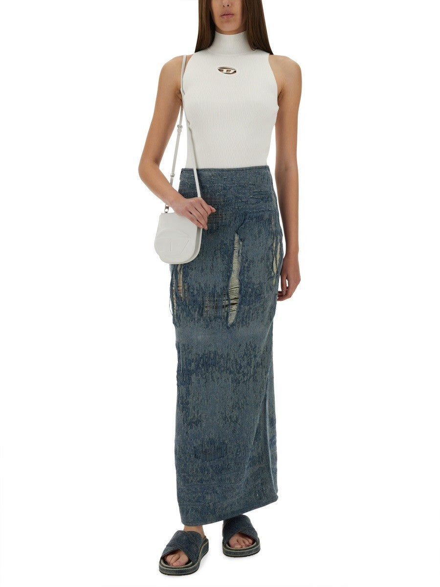 Diesel Lange denim rok – Middenblauw