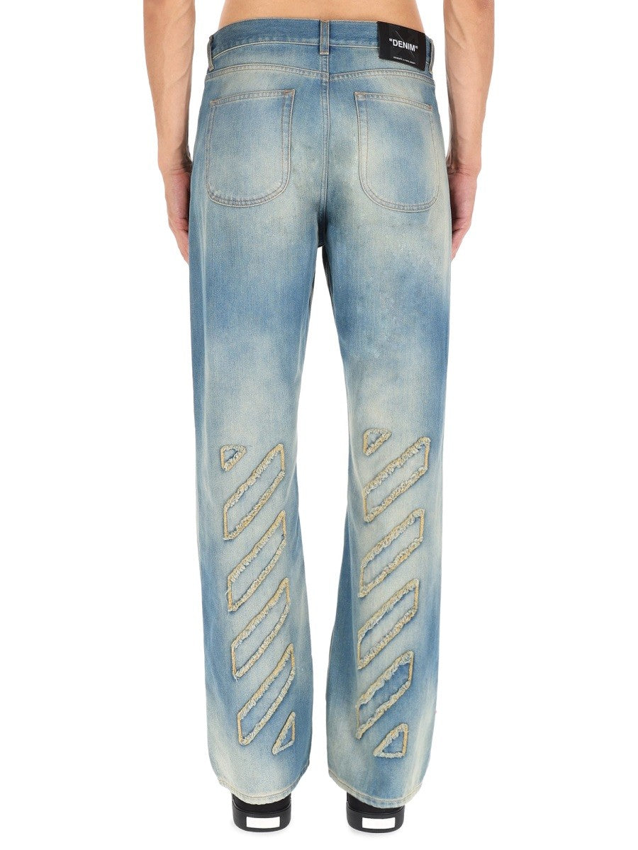 Off-White Diag Raw Patch Jeans – Lichtblauw