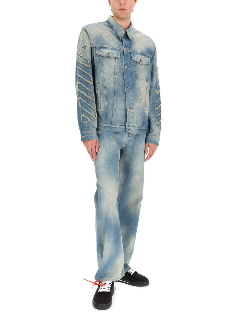 Off-White Diag Raw Patch Jeans – Lichtblauw