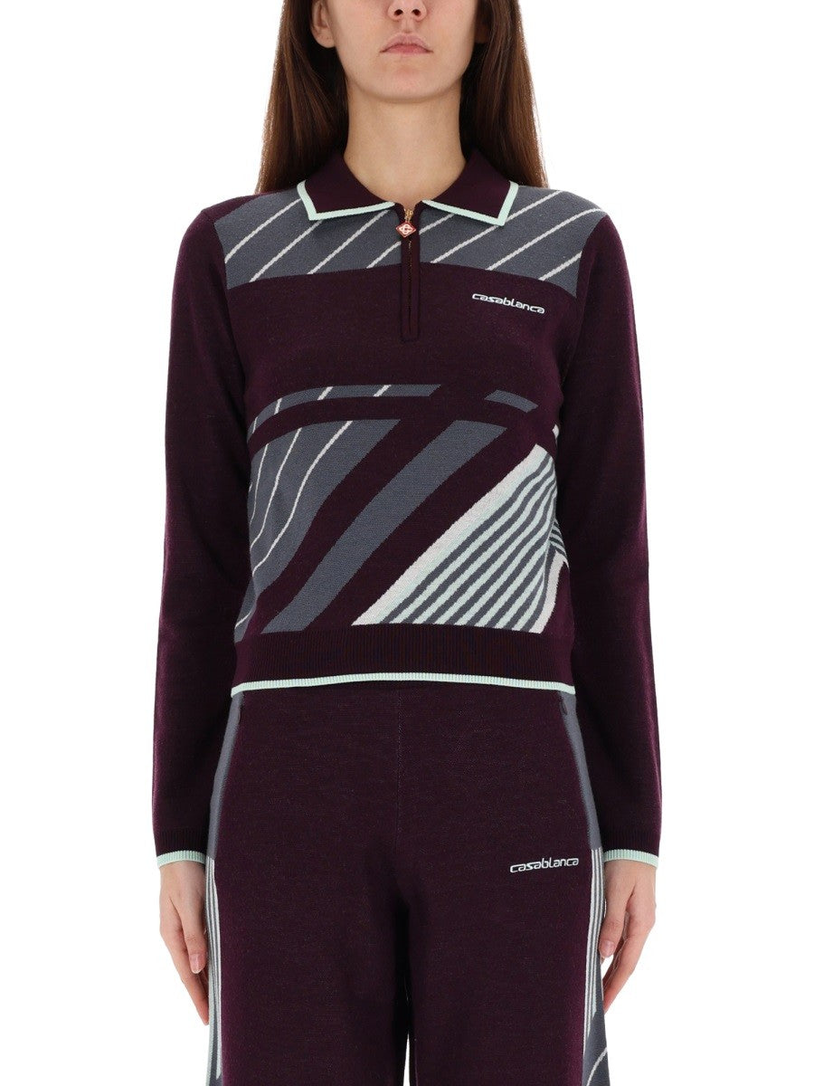 Casablanca Diagonal Tennis Polo – Paars