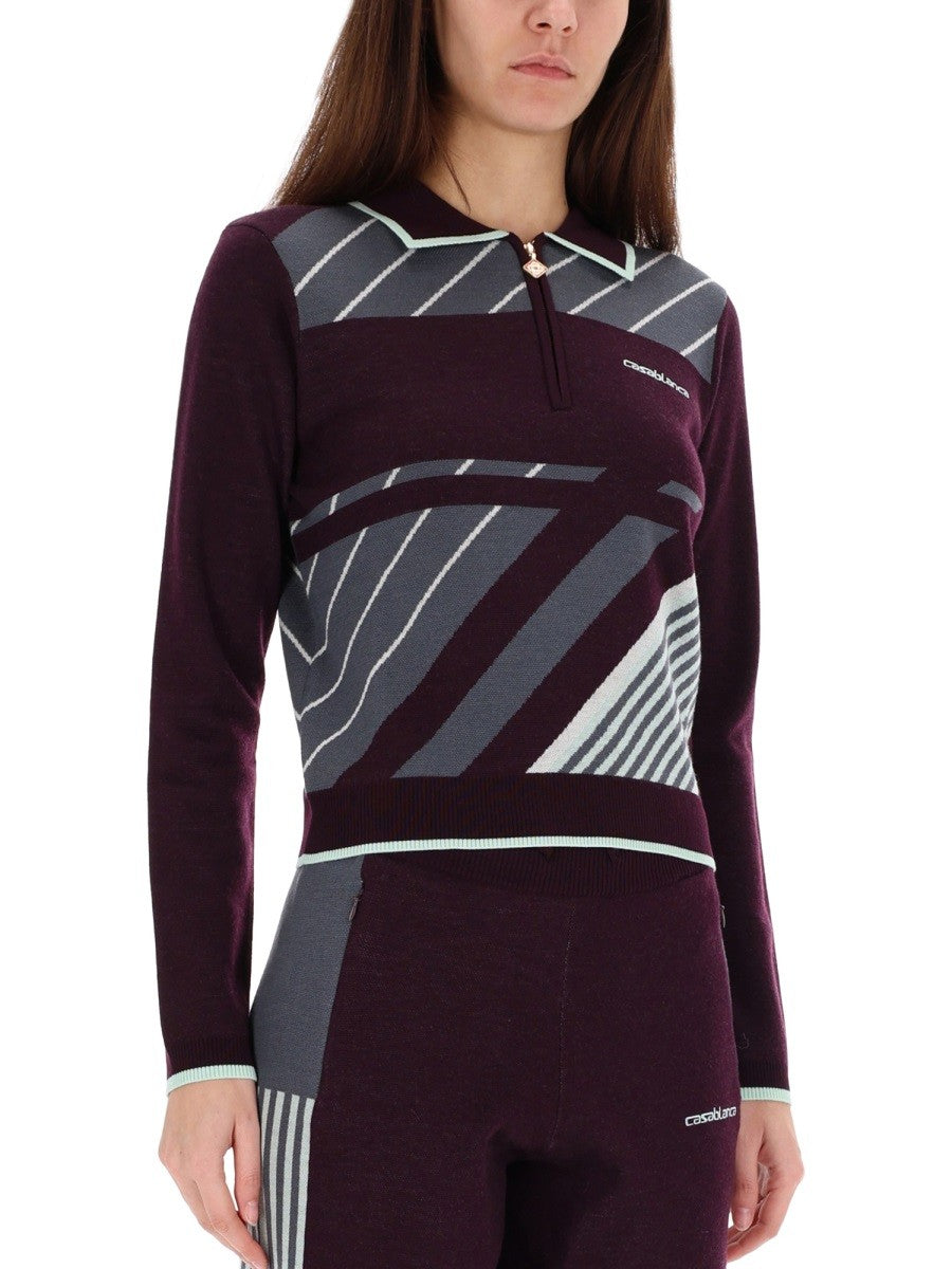 Casablanca Diagonal Tennis Polo – Paars